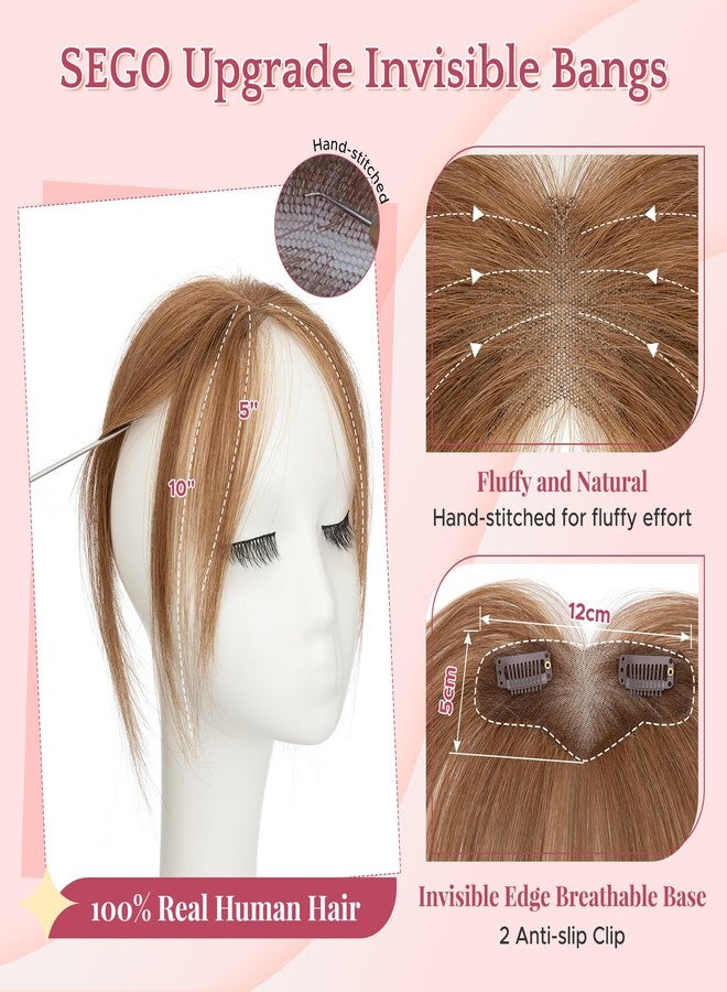 سيجو وصلات شعر سيجو بمشبك، غرة جانبية، شعر بشري طبيعي، قاعدة مربوطة يدويًا، حواف غير مرئية، وصلات شعر ناعمة قابلة للتهوية للنساء - جانبي - رقم 6 بني فاتح - Image 3